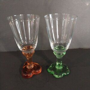 Art Glass Wine Glass Set Of 2 Handcrafted With Heart & Flower Base